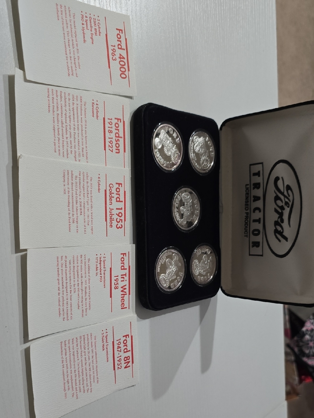 Ford Tractor 5 Piece Silver Coin Set. New In Collectors Felt Box With Cards.